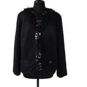 CHICO'S Boucle BLACK Embellished Jacket Size 3